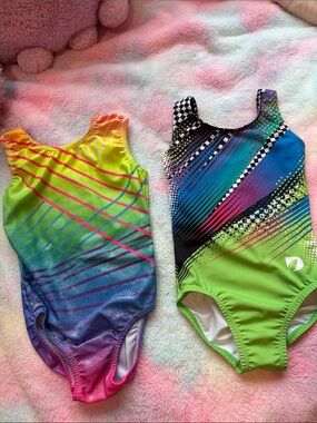Kids Neon Gradient & Graphic One-Piece Swim Suit Set - Green, Multicolor